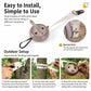 Retractable clothesline reel with beige housing, webbing strap, and carabiner outdoor hook