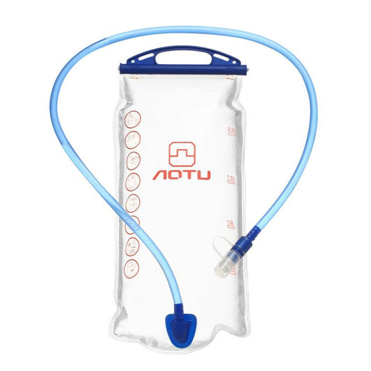 2L hydration bladder with blue tube and bite valve mouthpiece, BPA-free