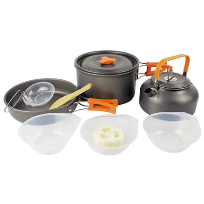 9 PCS/Box AOTU AT6384-1 Camping Cookware Mess Kit Hard Anodized Aluminum Pots Pans Kettle Set With Bowls