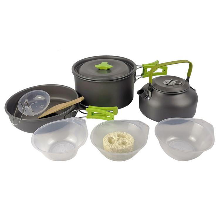 9 PCS/Box AOTU AT6384-1 Camping Cookware Mess Kit Hard Anodized Aluminum Pots Pans Kettle Set With Bowls