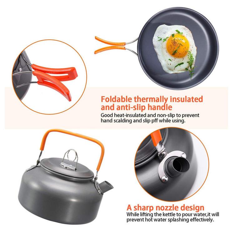 9 PCS/Box AOTU AT6384-1 Camping Cookware Mess Kit Hard Anodized Aluminum Pots Pans Kettle Set With Bowls