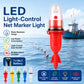Red LED net marker light with clear dome and base for marine mounting