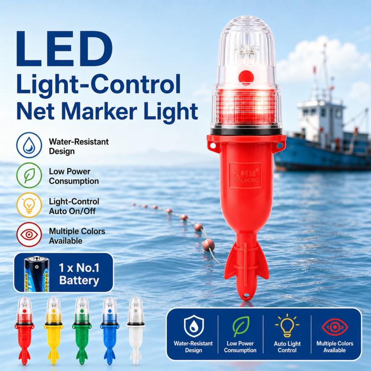 Red LED net marker light with clear dome and base for marine mounting