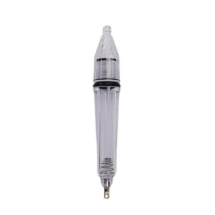 Clear LED fish attractor lure with translucent body and metal hanging eye