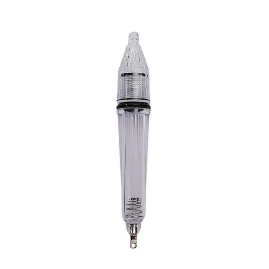 Clear LED fish attractor lure with translucent body and metal hanging eye