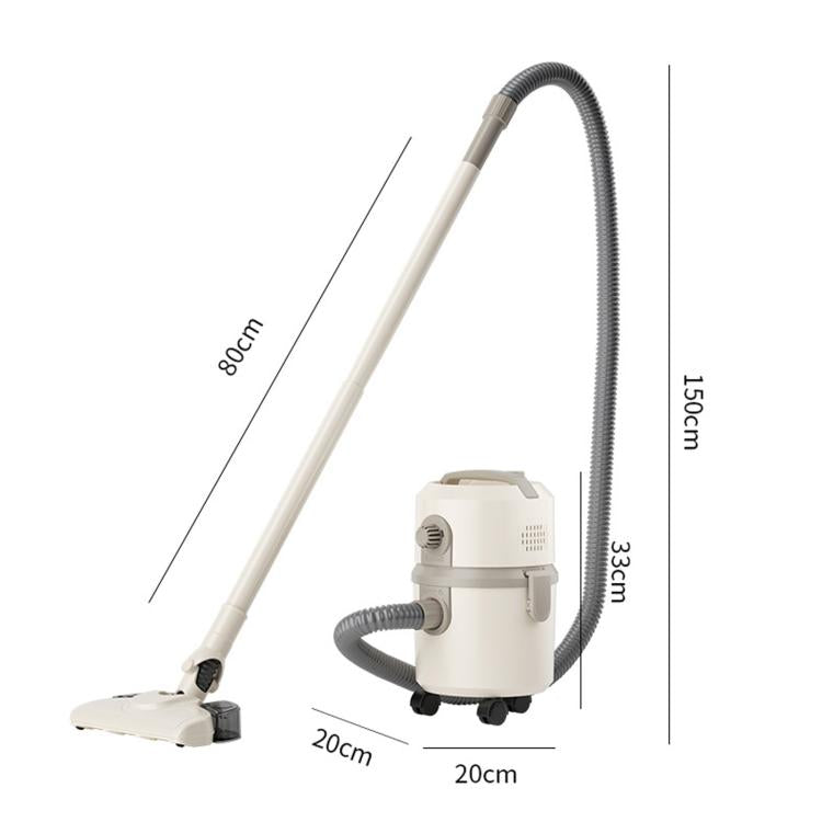 Canister vacuum with mop dimensions: wand, hose, and dust bin with wheels, beige
