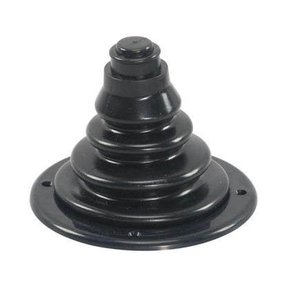 Black cable protection sleeve with ribbed bell shape and center cap