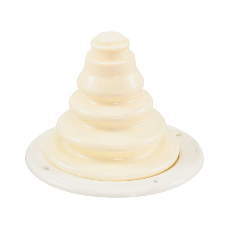 White cable protection sleeve with ribbed bell shape and center cap