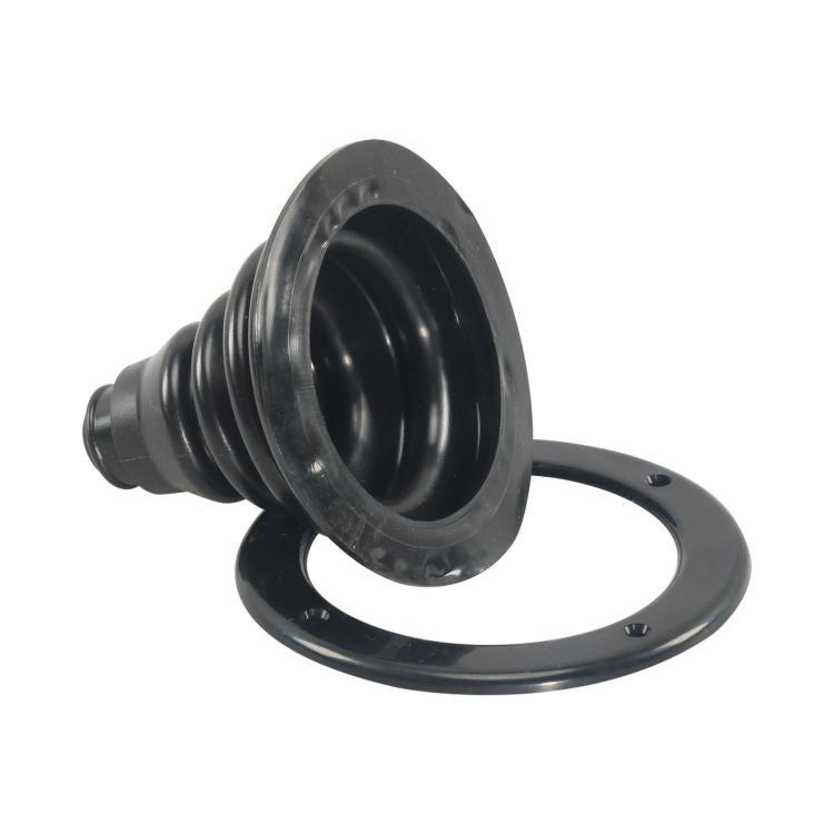 Black cable protection sleeve with open insert and round mounting flange