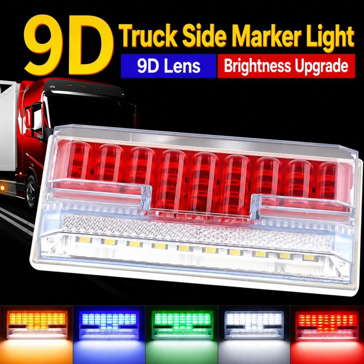 Red LED truck side marker light with clear housing, illuminated lens panels