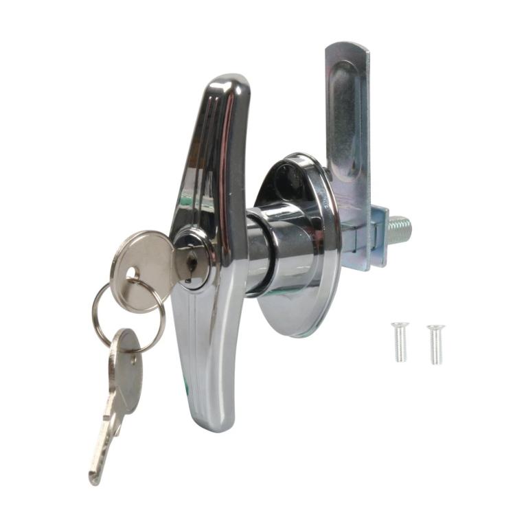 Bright chrome zinc alloy T-handle body lock with keys and silver mounting bracket