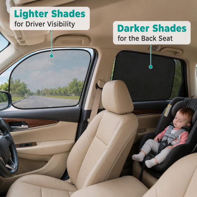 Car PVC mesh electrostatic sunshade films, light front and dark rear mesh