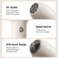 White cordless baby hair dryer close-up: air outlet grille and speed switch