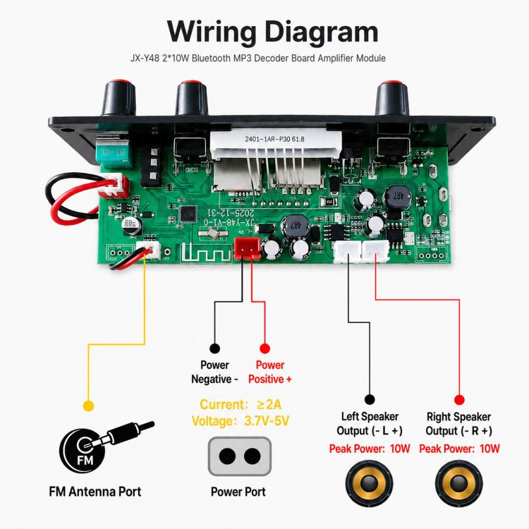2 X 10W Amplifier Board Car Bluetooth MP3 Decoder Board Cartridge Speaker Player, Color Box Large Remote Control, Color Box Small Remote Control