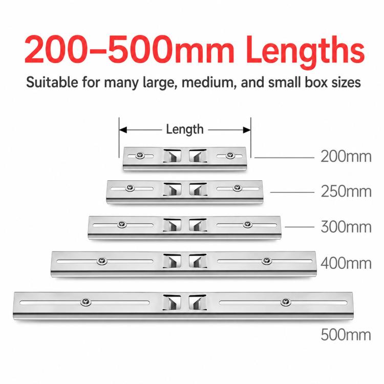 Stainless steel crossbar brackets in multiple lengths, 200–500mm