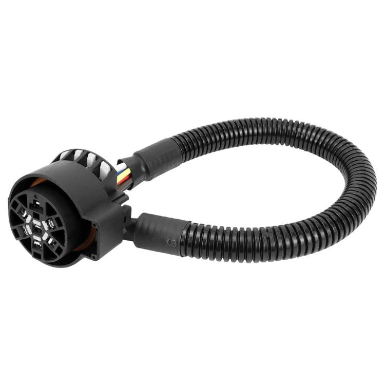 7-pin trailer plug connector on black coiled cable, side view