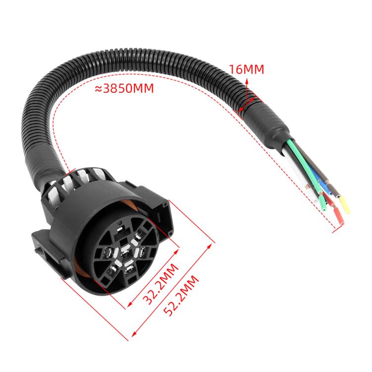 7-pin trailer plug harness with black cable and color-coded wire leads