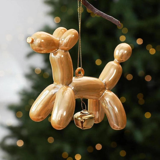 Glittery Puppy & Bell Christmas Tree Ornament / Holiday Window Decoration