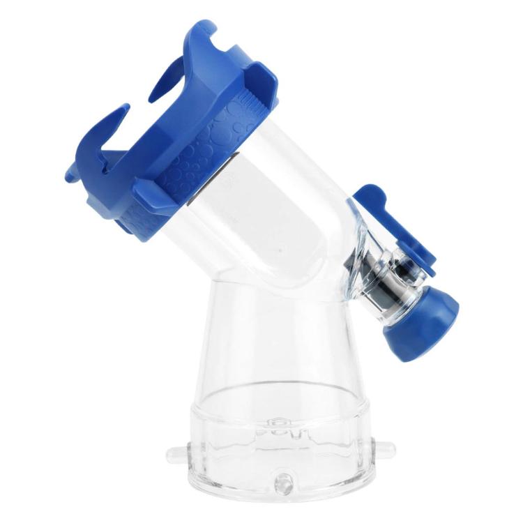45-degree transparent RV sewage bend pipe with blue bayonet connectors, CP-1139