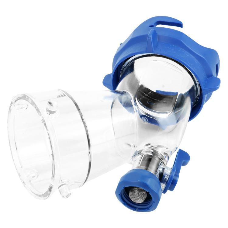 Transparent 45-degree extension bend pipe with blue end fitting and metal connector, CP-1139