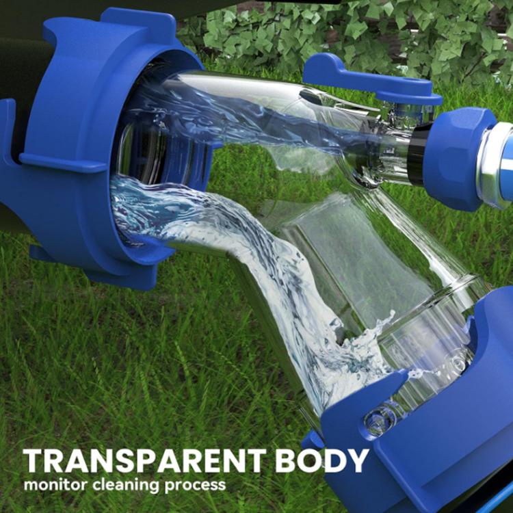Transparent RV sewage bend pipe with blue fittings for viewing fluid flow, CP-1139