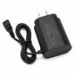 Black AC charger block with two-pin plug and attached power cord