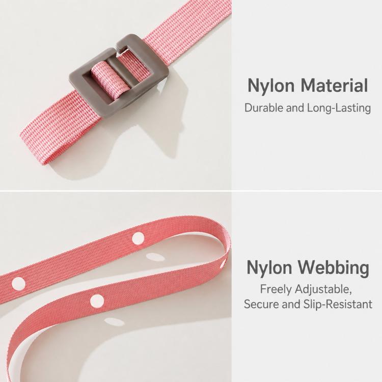 Pink nylon webbing strap with gray clip buckle and eyelet holes