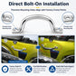 Chrome bolt-on grab bar with oval mounting holes and side brackets