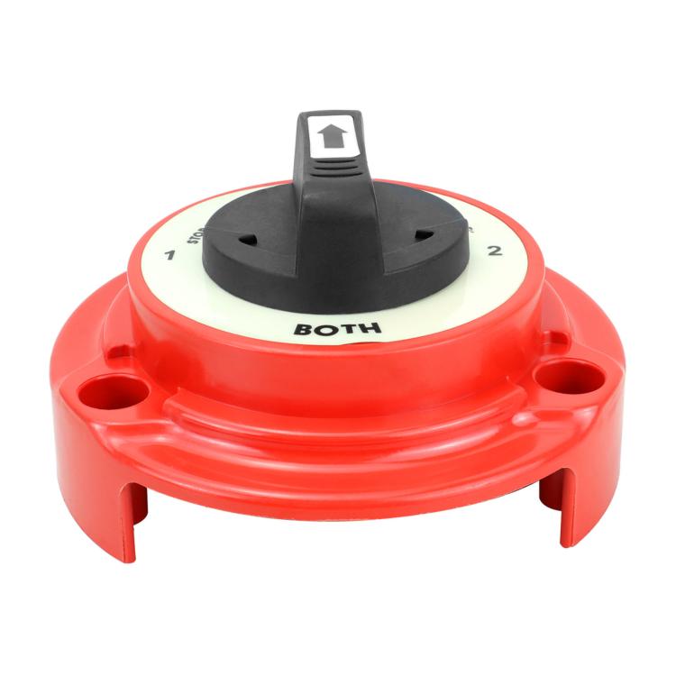 4-position dual battery cut-off switch, red body with raised OFF/BOTH selector