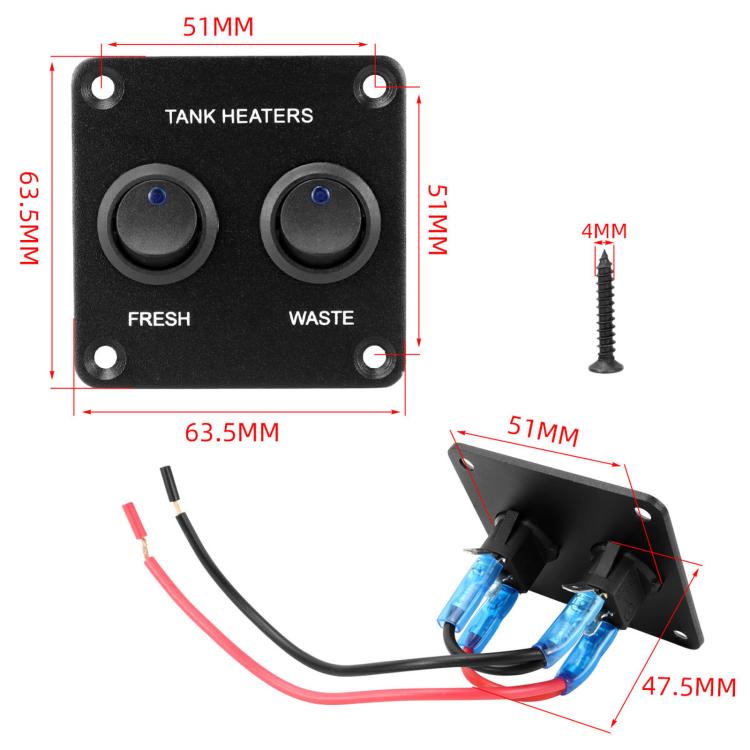 RV Peephole Button Switch Panel LED Light Water Tank Heater Control Switch, 2-digit, 3-digit