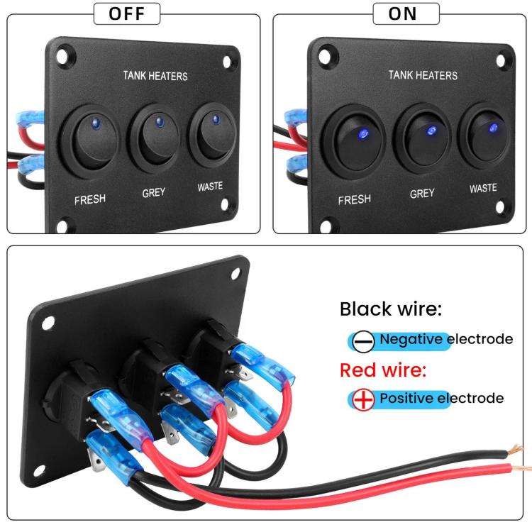 RV Peephole Button Switch Panel LED Light Water Tank Heater Control Switch, 2-digit, 3-digit
