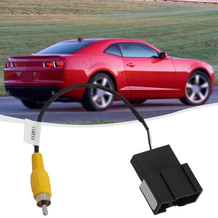 RCA backup camera harness adapter cable with yellow RCA connector and black module