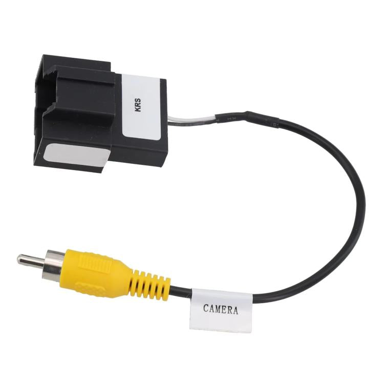 Backup camera harness adapter with black KRS module and yellow RCA cable