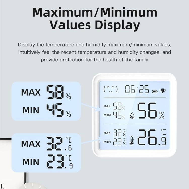For Tuya Large Screen Smart Temperature Humidity Meter Wireless Portable Home Thermometer, TH08Pro