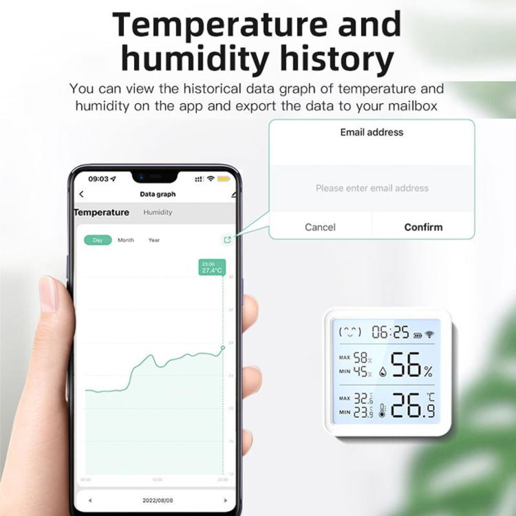 For Tuya Large Screen Smart Temperature Humidity Meter Wireless Portable Home Thermometer, TH08Pro