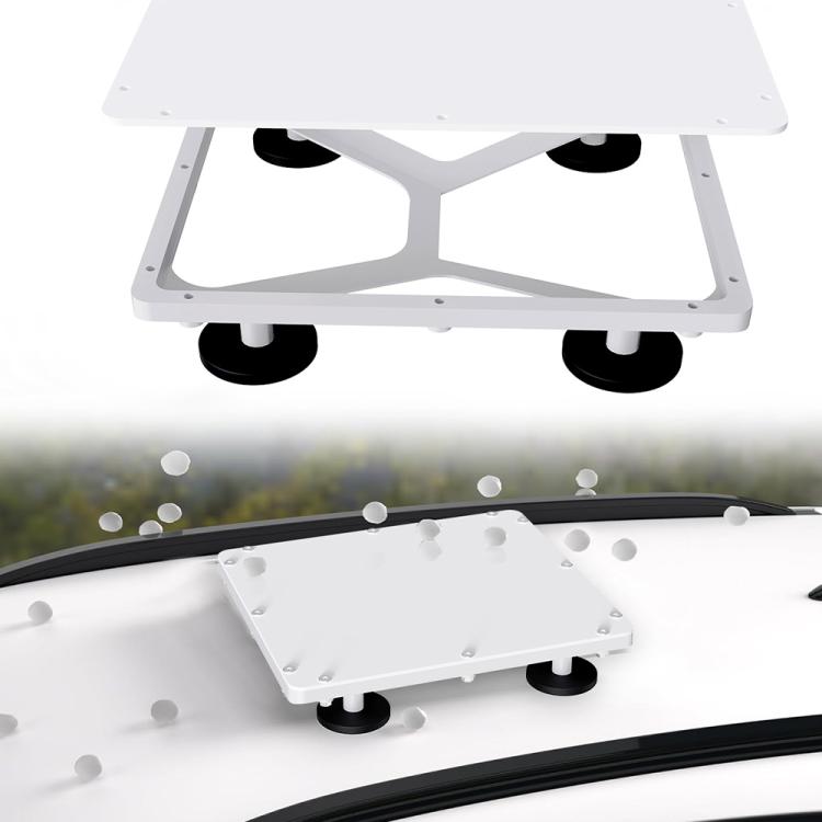 White aluminum magnetic roof bracket with four round black base feet