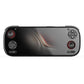Black handheld game console with red circular thumbsticks and button cluster