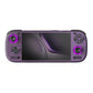 Purple handheld game console with purple ring thumbsticks and action buttons