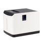 Compact white and black thermal label receipt printer with top cover