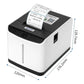 White thermal label receipt printer with dimension arrows on the device