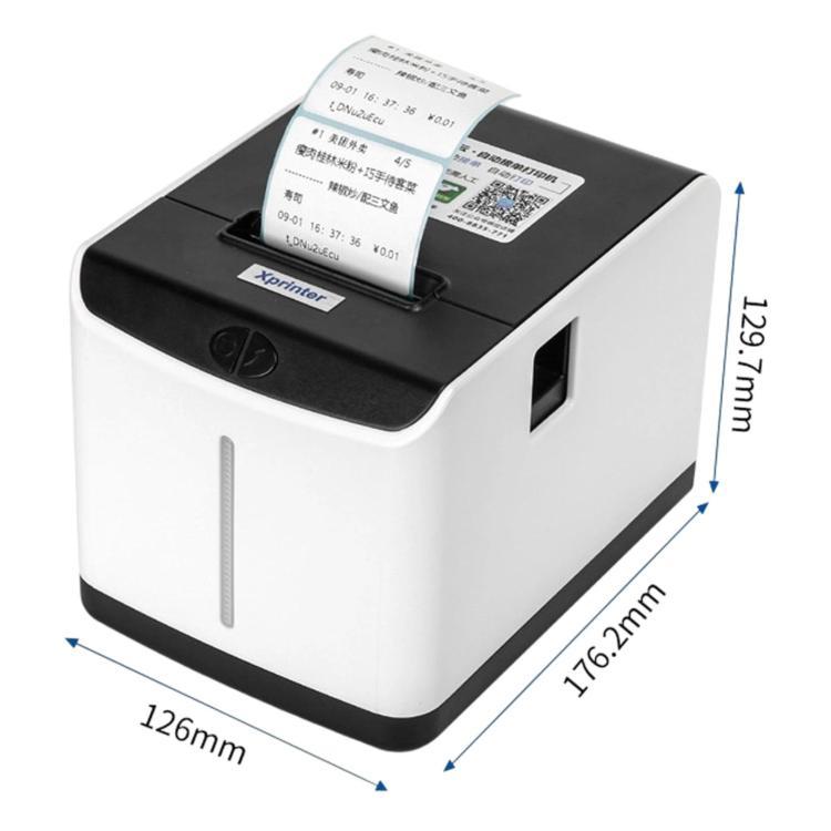 White thermal label receipt printer with dimension arrows on the device