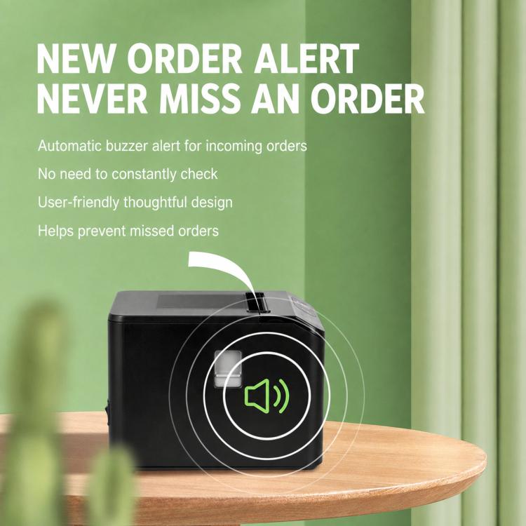 Xprinter thermal receipt printer on tabletop with wireless alert icon