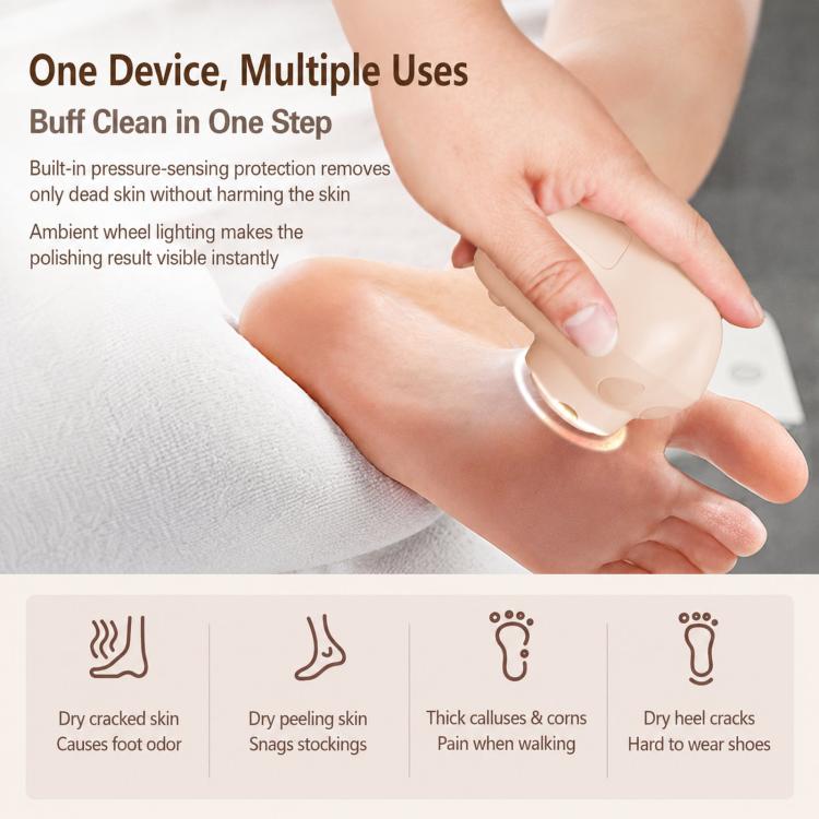 Electric Foot Callus Remover Rechargeable Pedicure Tool With 3 Quartz Rollers & LED Display
