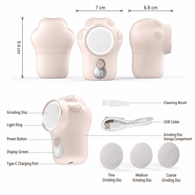 Electric Foot Callus Remover Rechargeable Pedicure Tool With 3 Quartz Rollers & LED Display