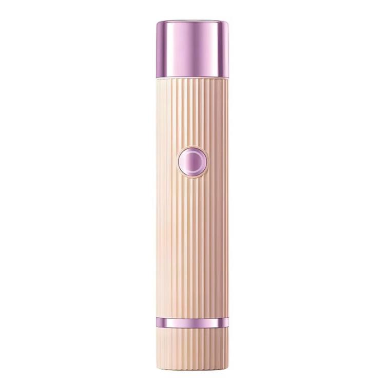 Cordless electric body hair trimmer in light pink with ribbed body and round power button