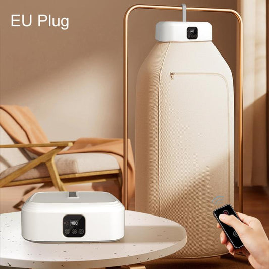 Portable clothes dryer with EU plug, beige drying cabinet and top control display