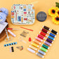 Travel sewing kit with colorful tool supplies and printed zipper case