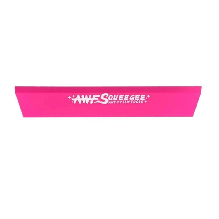Window wiper film application squeegee blade with bright pink strip