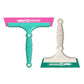 Teal and beige window film squeegee tools with pink and green blade strips