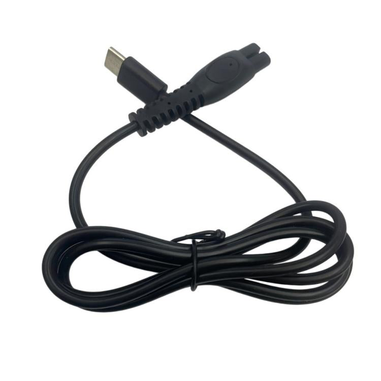 Black USB-C shaver charging cable with metal USB-C and shaver plug ends